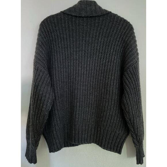 Anthropologie Wool Blend Sweater Cardigan Women S Gray Ribbed Chunky Deep V Neck - Picture 3 of 11